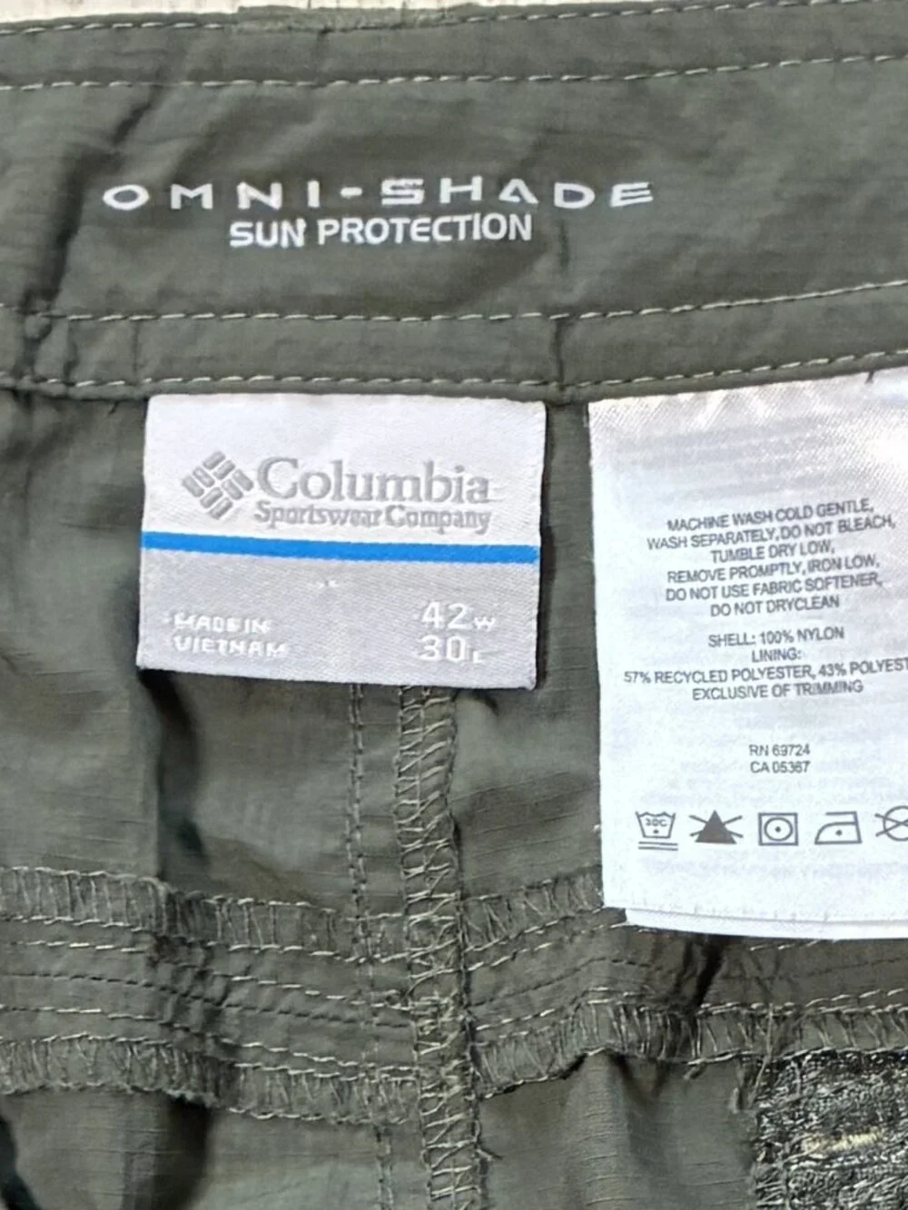 Columbia Silver Ridge Convertible Pants Men's 42x30 Green Omni-Shade Nylon